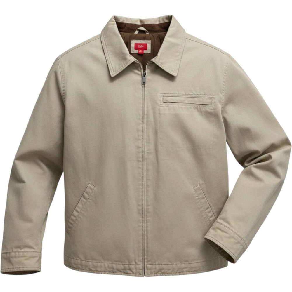 Massimo Vintage Tan Canvas Work Jacket Corduroy Collar Full Zip Utility Coat XL